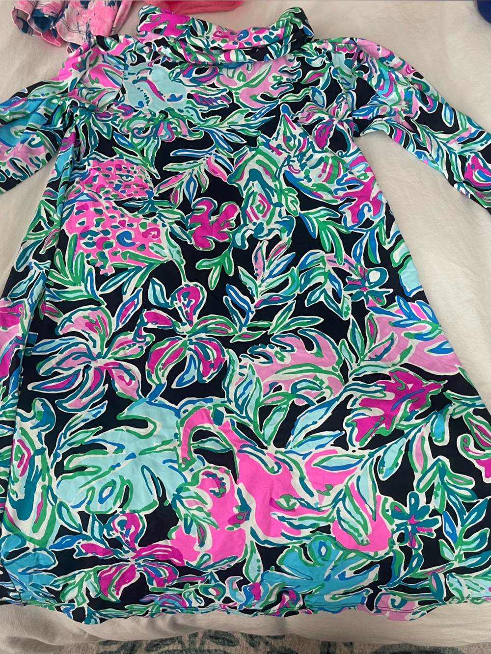 Lilly Pulitzer Black Floral Top with Pink, Aqua & Green Accents